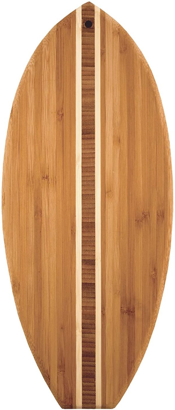 Surfboard Shaped Bamboo Serving and Cutting Board