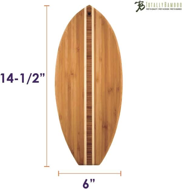 Surfboard Shaped Bamboo Serving and Cutting Board